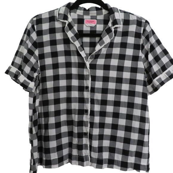 Kate Spade Women Sz M Black White Gingham Cotton Blend Button Down Top - Picture 1 of 5